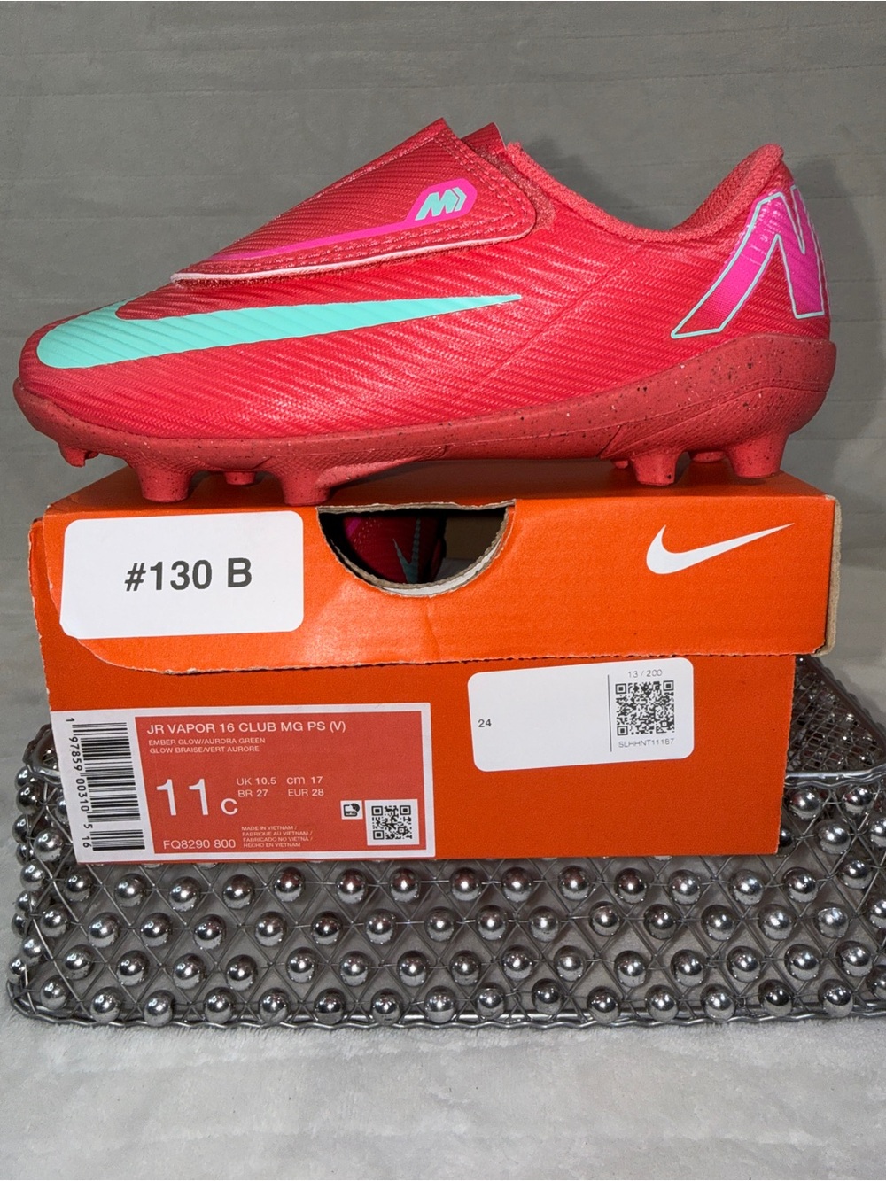 Nike Jr Mercurial Vapor 16 Club Cleats Ember Glow Pink Teal Sz 11C FQ8290-800 - Picture 7 of 15